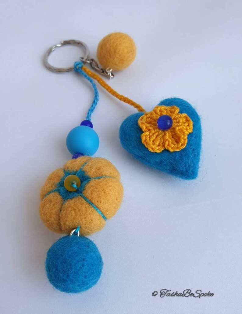 Felted Bag Charm, Needle Felted Keychain, Wool Heart Charm, Handmade