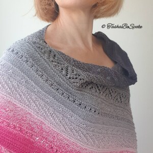 Handmade Cotton Blend Shawl, Pink & Grey Knitted Shoulder Wrap, Women knit scarf image 5