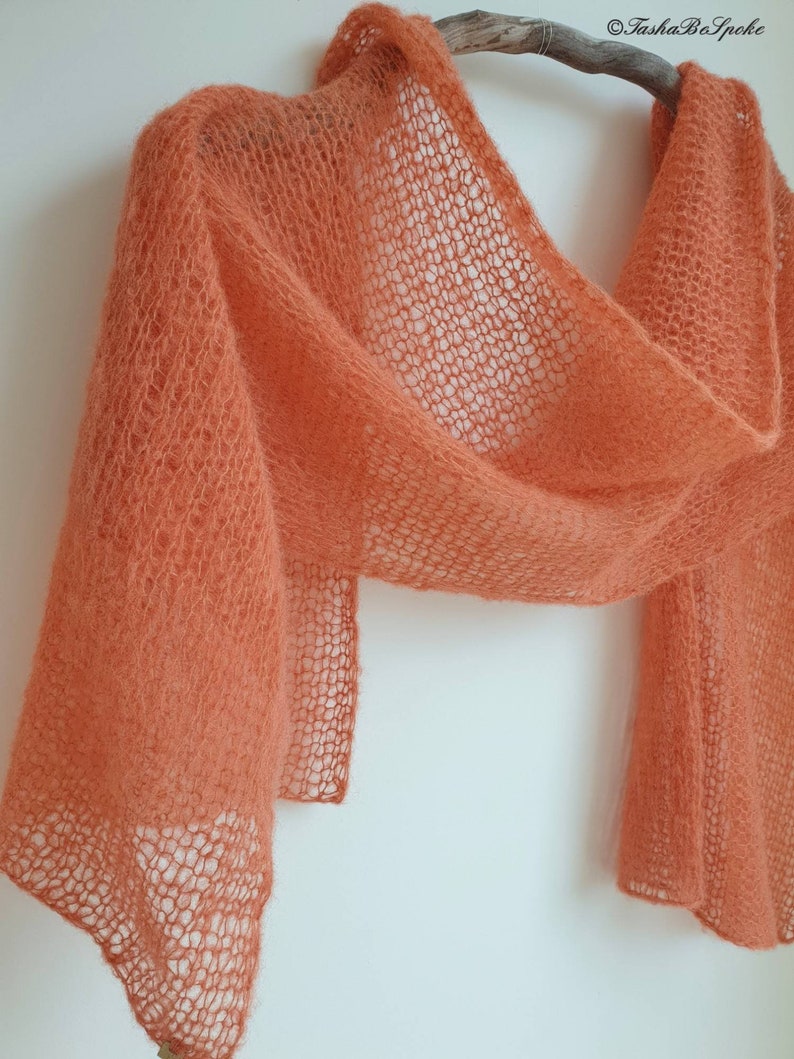 Hand Knitted Alpaca Silk Women Scarf, Lightweight Luxury Wedding Stole, Custom Knit image 2