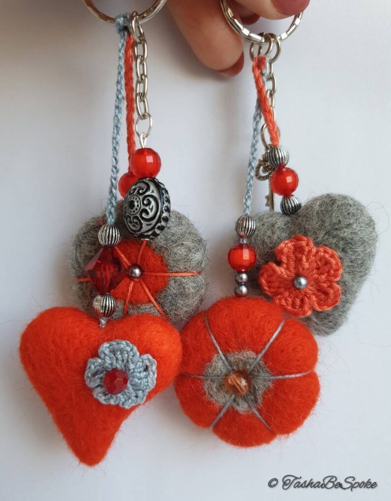 Felted Bag Charm, Needle Felted Keychain, Wool Heart Charm, Handmade