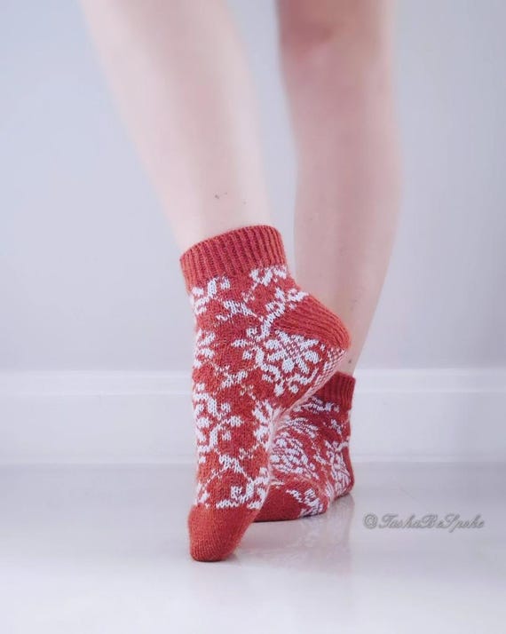 Hand knitted alpaca socks, Casual wool women's size 5.5-6 socks