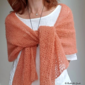 Hand Knitted Alpaca Silk Women Scarf, Lightweight Luxury Wedding Stole, Custom Knit image 3