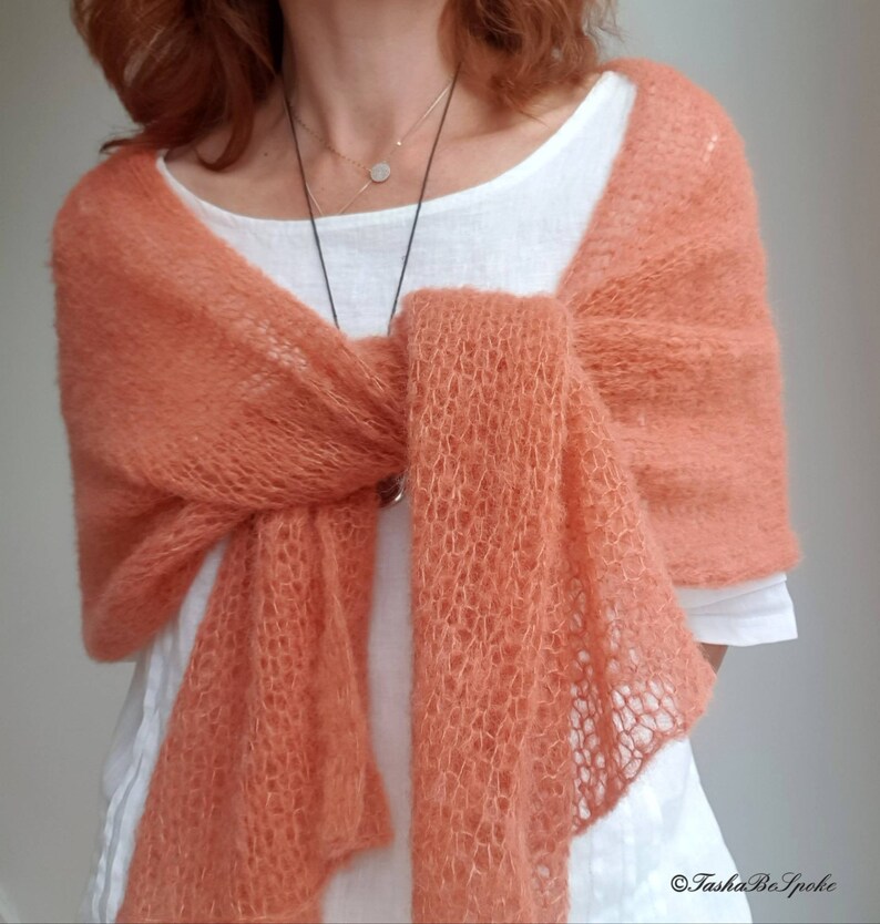 Hand Knitted Alpaca Silk Women Scarf, Lightweight Luxury Wedding Stole, Custom Knit image 3