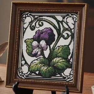 Violet cross stitch pattern, 139X150   February Birth Flowers, PDF Digital Download, Art Nouveau, Gift