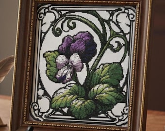 Violettes Kreuzstichmuster, Februar Geburtsblumen, PDF Digitaler Download, Jugendstil, Geschenk