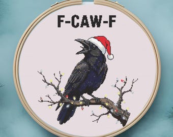 F-Caw-F Cross Stitch, 180x200,  Raven Cross Stitch Pattern, PDF Digital Download, Modern Cross Stitch Gift