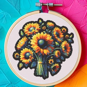 Flowers cross stitch pattern 150x147  Sunflower Bouquet Cross Stitch, PDF Digital Download, Wildflowers Watercolor, Modern Cross Stitch Gift