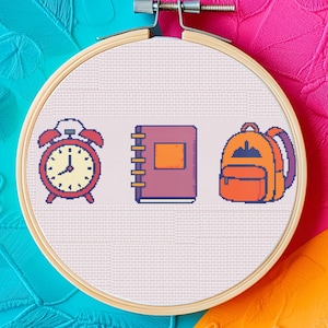 Back to School Cross Stitch Pattern, School Embroidery, 200X90, Teacher Cross Stitch Pattern, PDF Digital Download, Modern Cross Stitch Gift