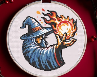 DnD Cross Stitch Pattern, Fireball Cross Stitch, 139x150 Fantasy Cross Stitch Pattern, PDF Digital Download, nerdy,
