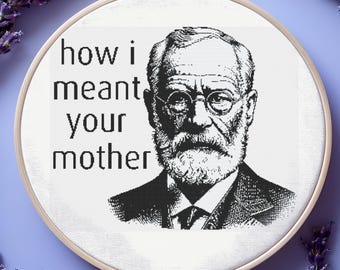 Therapy Cross Stitch, 300x247, Sigmund Freud Cross Stitch Pattern, PDF Digital Download, Modern Cross Stitch Gift, Psychology