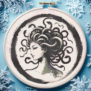 Mythology Cross Stitch Pattern, Ink Medusa, 200x200, Antiquity Cross Stitch Pattern, PDF Digital Download, Modern Cross Stitch Gift