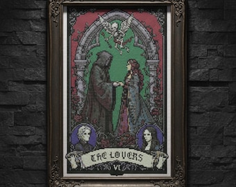 Schema punto croce per la carta dei tarocchi degli amanti, 118x200, download digitale PDF, regalo romantico per coppie