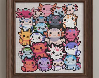 Axolotl Cross Stitch Pattern, Axolotl Embroidery, 170x178, PDF Digital Download, Modern Cross Stitch Gift