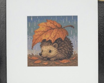Hedgehog Cross Stitch Pattern 100x100 Autumn Hedgehog Cross Stitch, PDF Digital Download, Modern Cross Stitch Gift, cottagecore theme
