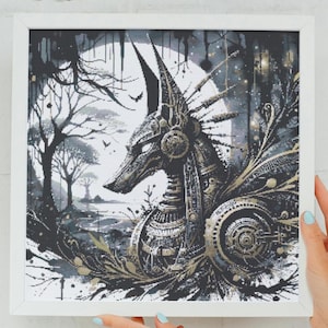 Egyptian mythology Cross Stitch, 300x300,  Steampunk Anubis Cross Stitch Pattern, PDF Digital Download, Modern Cross Stitch Gift