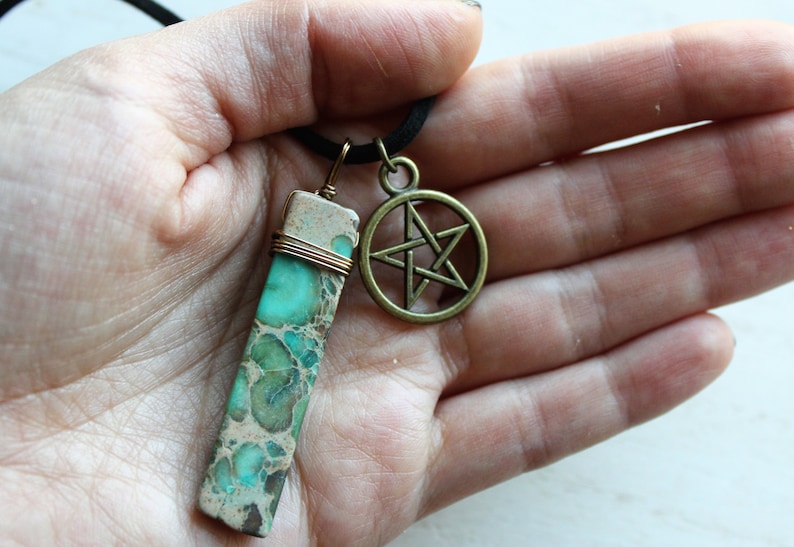 Pentacle Necklace for Women Pentacle Necklace Pentagram Necklace Crystal Necklace Blue Jasper Pentacle Necklace Wicca Jewelry Gemstone