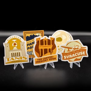 Retro Archaeological Site Travel Five Sticker Pack. | Vintage Style Screen Printed Decal Luggage Stickers. | Fanmade prop.