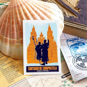 Capture the Spirit of Camino de Santiago - Illustrated Travel Sticker with Cathedral and Pilgrim Scene
