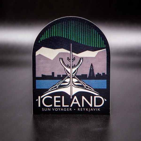 Iceland Sticker - Sun Voyager, Reykjavik, and Northern Lights - Gift for travelers and adventurers