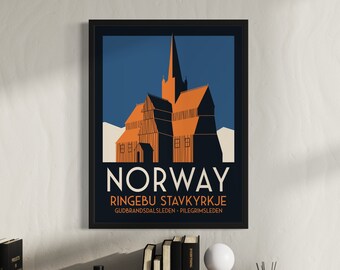 Norway Travel Poster: Ringebu Stave Church Art Print