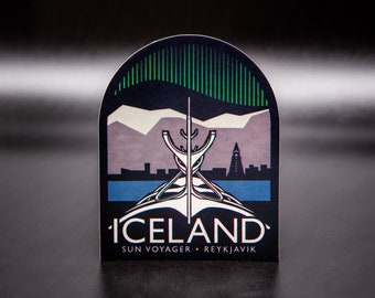 Iceland Sticker - Sun Voyager, Reykjavik, and Northern Lights - Gift for travelers and adventurers