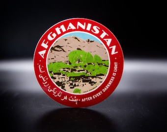 Afghanistan Travel Sticker featuring Istalif and Inspirational Dari Proverb