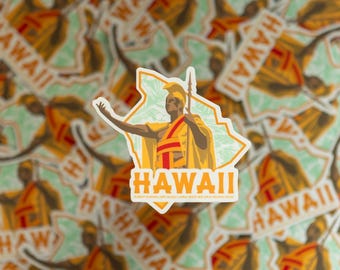 Hawaii Travel Sticker with King Kamehameha - Celebrate Hawaii's Beauty and Culture!