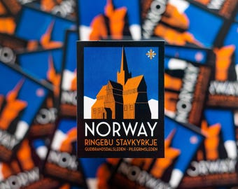 Norway Travel Sticker: Ringebu Stave Church, Vintage Luggage Label