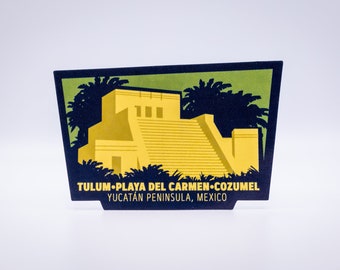 Vintage Mayan Ruins Sticker: Tulum, Playa del Carmen, Cozumel