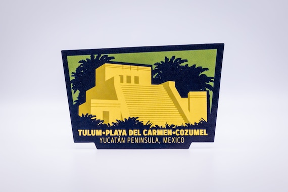 Vintage Mayan Ruins Sticker: Tulum, Playa del Carmen, Cozumel