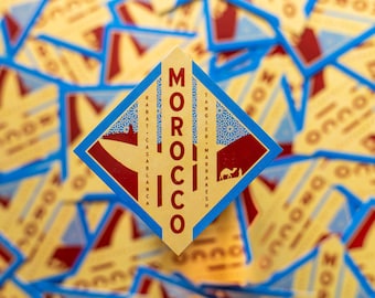 Moroccan Nights: Vintage Style Travel Sticker with Desert Scene