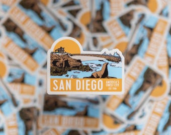 San Diego Travel Sticker: La Jolla Seals, California Sunset