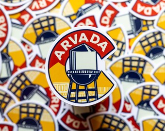 Arvada Colorado Sticker: Water Tower & Olde Town Illustration
