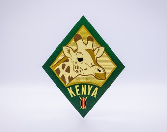 Kenya Travel Sticker: Safari Giraffe & Maasai Shield