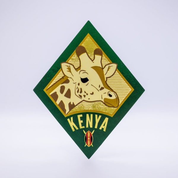 Kenya Travel Sticker: Safari Giraffe & Maasai Shield