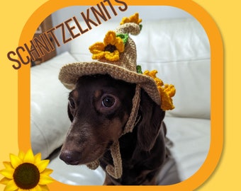 Sunflower dog witch/wizard fairy hat. Flower fairy dog hat. Dog clothes. Cute dog clothes