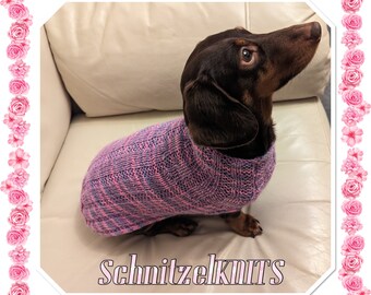 Pink and lilac pattern dog sweater.  Dog clothes. Dachshund clothes. Dog gift. Small dog sweater.