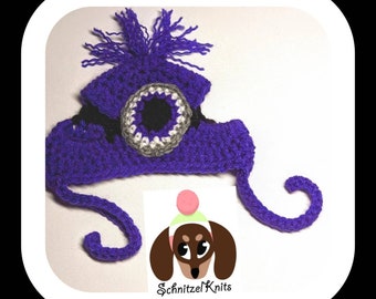 Evil purple minion dog hat.  Dog clothes.  Dachshund hat.  Dog fancy dress