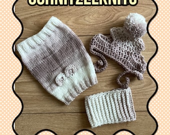 Coffee &cream dog clothes gift set. Dog hat, snood and neckwear set. small dog clothes set.  gifts for pet.