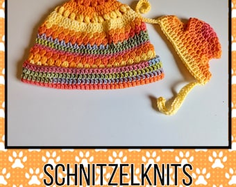 Matching dog and owner beanie in spring colours hat for dog and owner.  Pet parent gift.Boho style hat set.