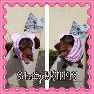 Dog snood hat. Dog neck warmer.Dachshund clothes . Dog clothes .pet clothes. Dog gift. Pet gifts. Mouse ears dog hat. Pompom ears snood. image 5