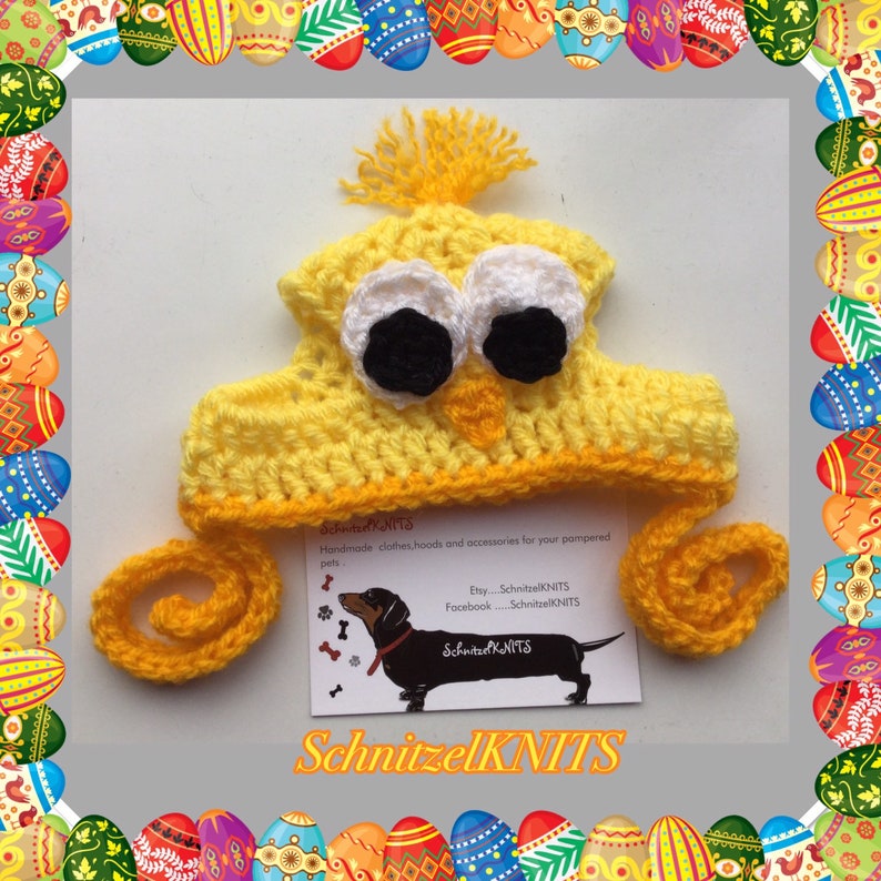Cute Easter chick puppy hat .Great for fancy dress Mini dachshund Yorkshire terrier Fits small dog Cute Easter chick dog hat bonnet
