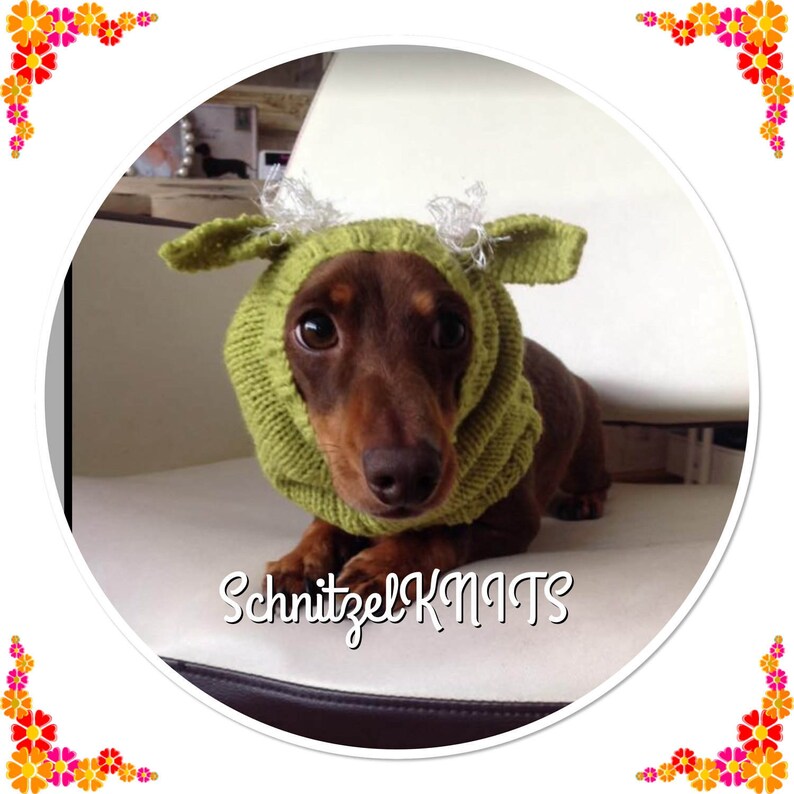 snood hood warm winter hat snood hood Yoda inspired dog snoodhood hat Dog fancy dress hat .star wars inspired dog hat