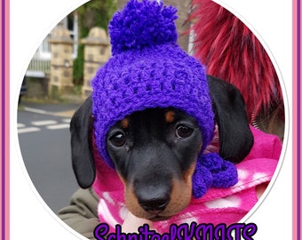 Dog bobble hat with ear holes. Puppy hat. Dog beanie hat.dachshund clothes, pet clothes. Dog hat.Puppy clothes. Cat hat.dog clothes