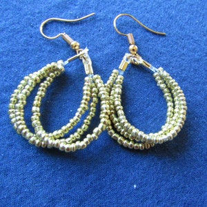 Gold Bead Earrings with gold ear wires. 3 hoop drops with bright gold beads. Sparkling and shiny. Matching bracelet sets.  #193