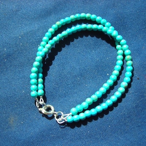 SALE Double strand Turquoise 4mm bead bracelet,with lobster claw clasp.Genuine turquoise stones.Bridal attendant gift,Gift for her,Boho #130