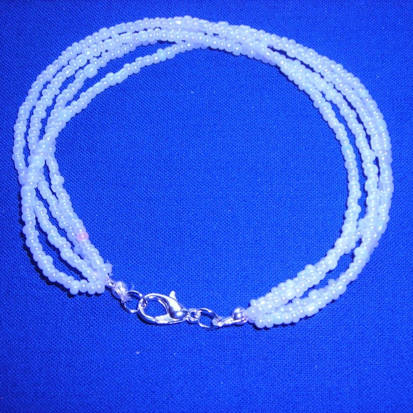 White pearl bracelet, gift for her, Seed bead bracelet, bridal wear, attendants gifts, boho look, classic style, minimalist, multistrand #93