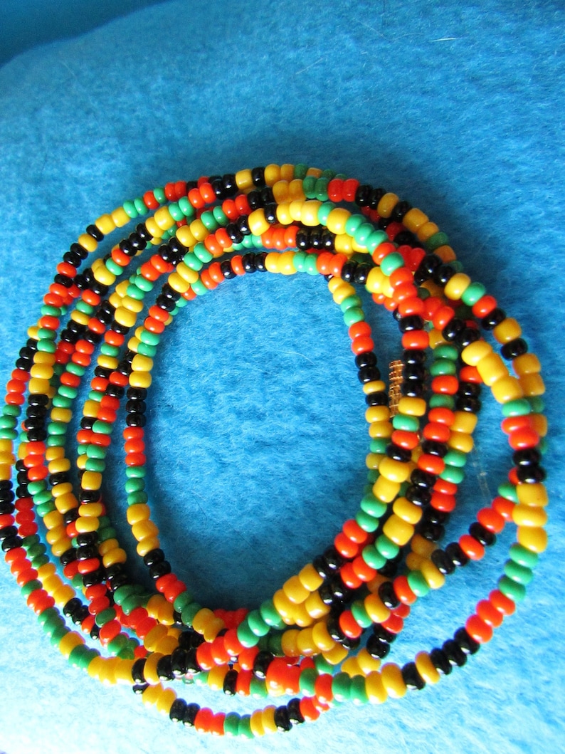 Rasta waist bead.Bright colors in 3MM seed beads with gold Etsy