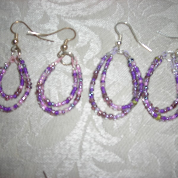 Pink and purple double hoop earrings in 3 sizes. Small, Medium and Large hoops. Boho, hippie. Beautiful spring and summer colors #121