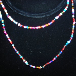 Bright Tribal 28&quot; necklace or stacked bracelet. Mixed bright colors in stretch necklace to wear long or 2-3 strands, 4 strands bracelet #255